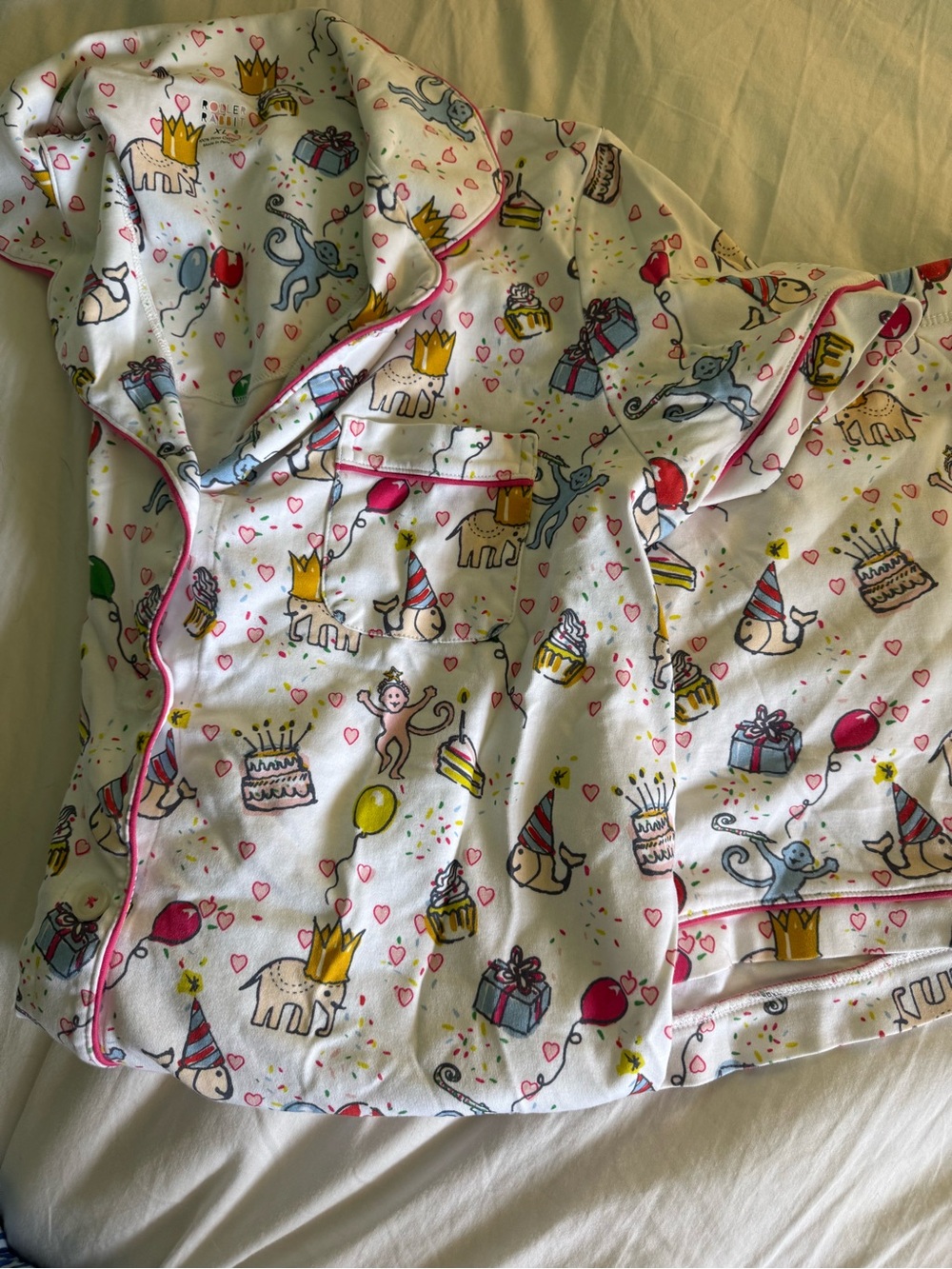 Roller Rabbit Birthday Party Animal Pajama Set with Pink Trim Polo Top & Shorts - Picture 4 of 4